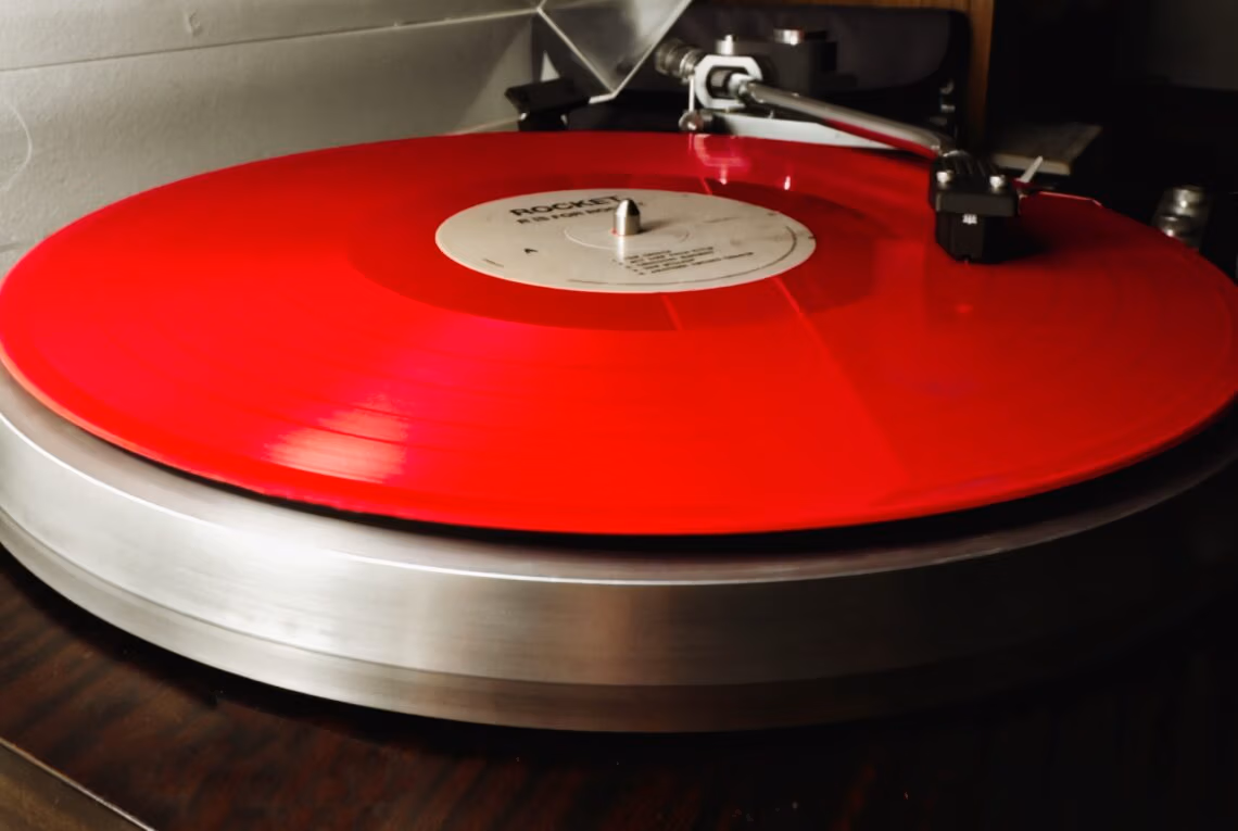 Picture of the album record "R Is For Rocket" by Rocket on a turntable