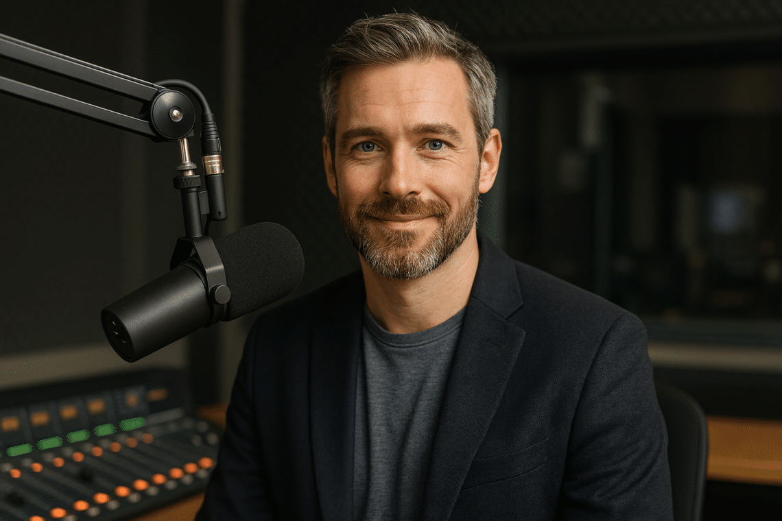 AI generated picture of radio DJ at microphone