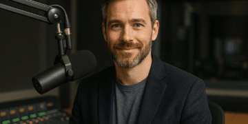 AI generated picture of radio DJ at microphone
