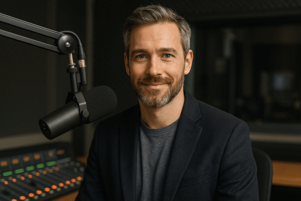 AI generated picture of radio DJ at microphone